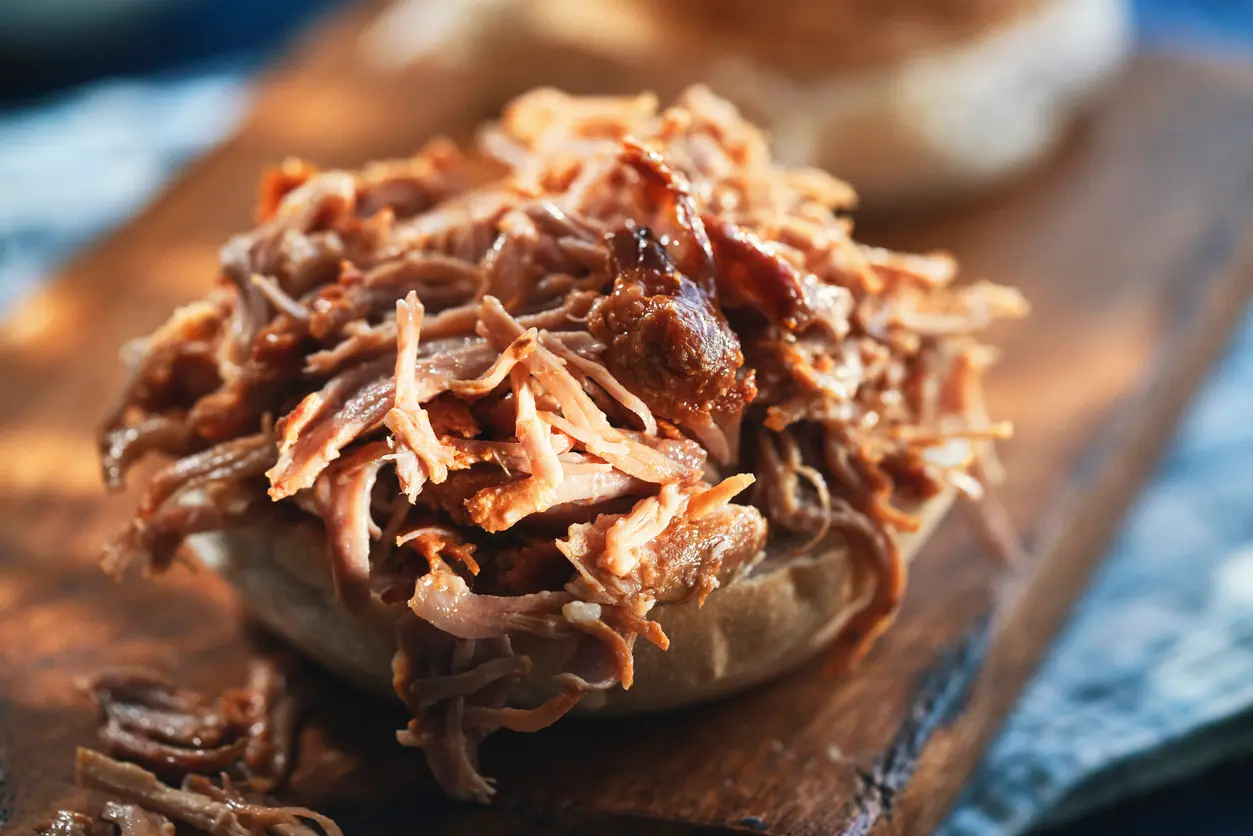 Pulled pork barbecue sandwich.  